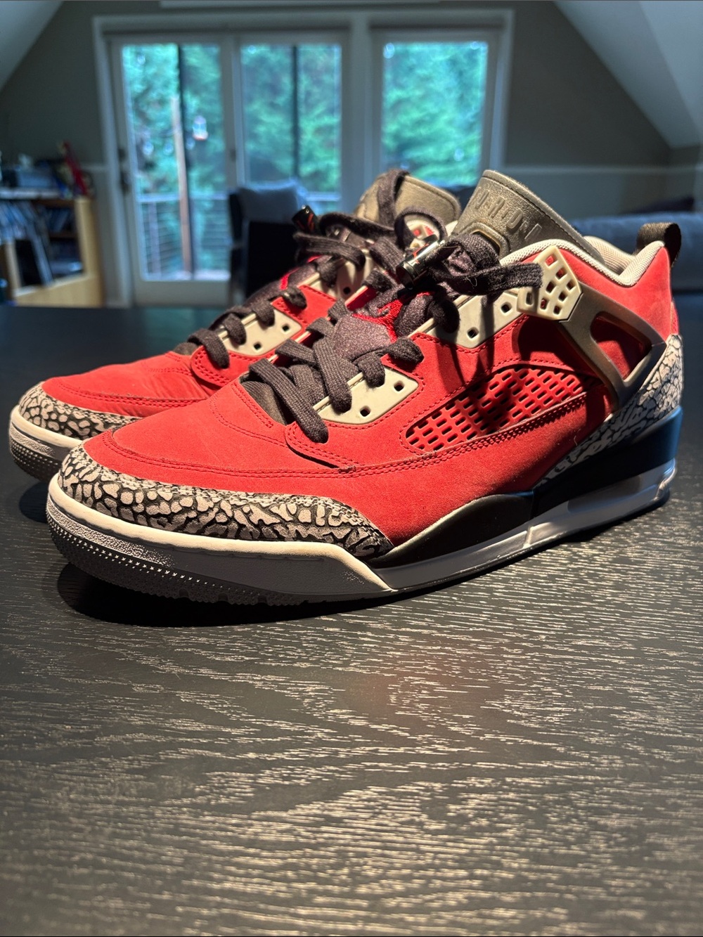 Air Jordan Men's Red & Black Suede Athletic Sneakers with Elephant Print
